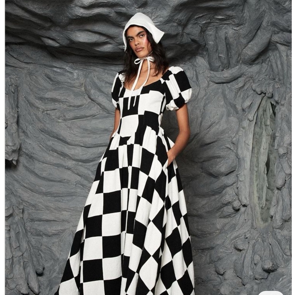 Fashion Brand Company Chessboard Scrap Patch Virgin Dress